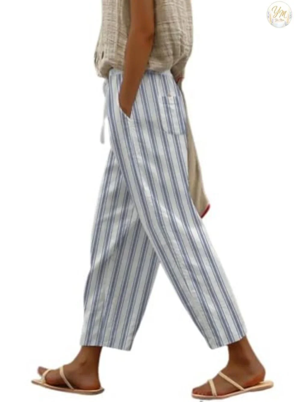Women's High Rise Wide Leg Capri Pants with Pockets, 100% Cotton